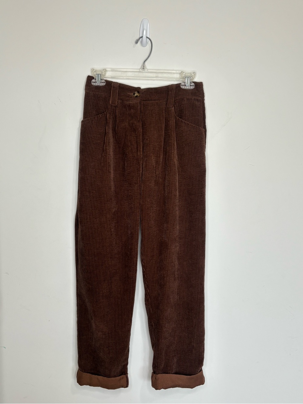 M2 Petal & Pup Dark Brown Trousers High Rise Corduroy Pants Rolled Cuffs Size 2
